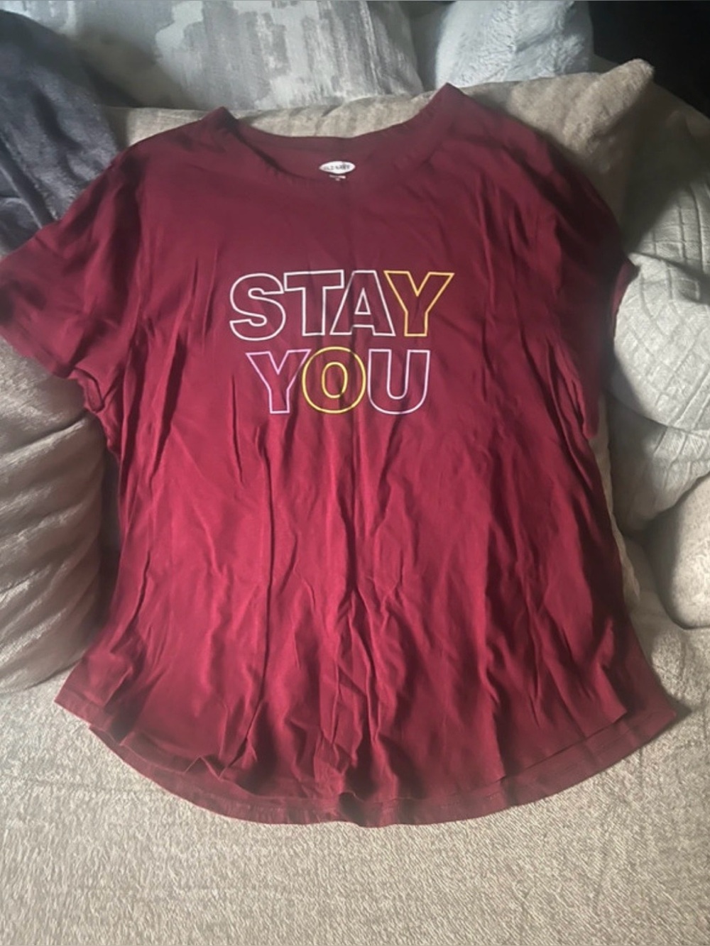 Old Navy Everywear Women's XXL Burgundy Crew Neck Graphic Print T-Shirt Stay You